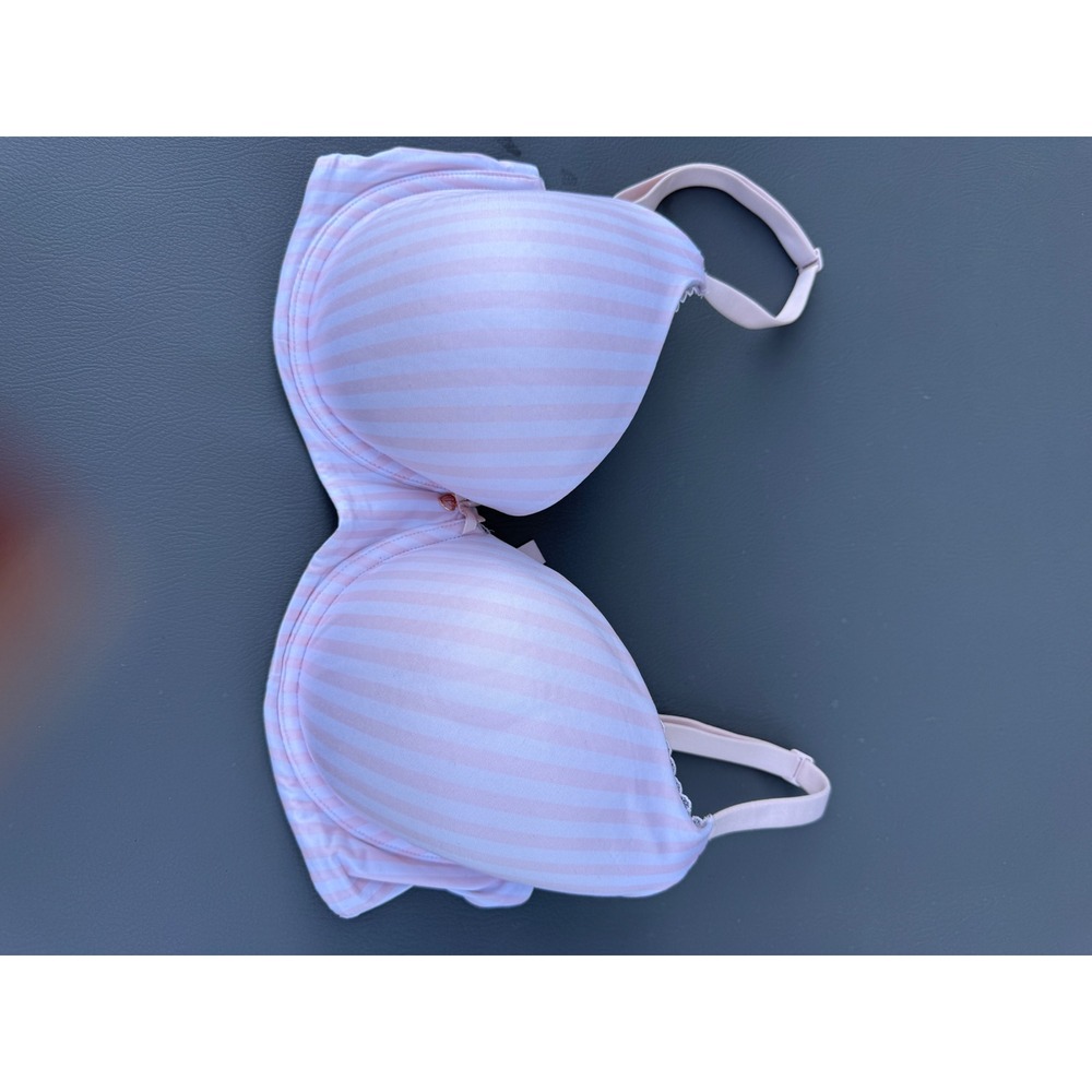 Victoria's Secret Body By Victoria Lined Demi Bra Pink White Stripe 34DDD F75